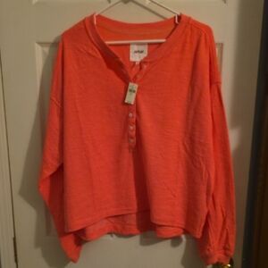 Aerie Coral Button-Up Sweatshirt